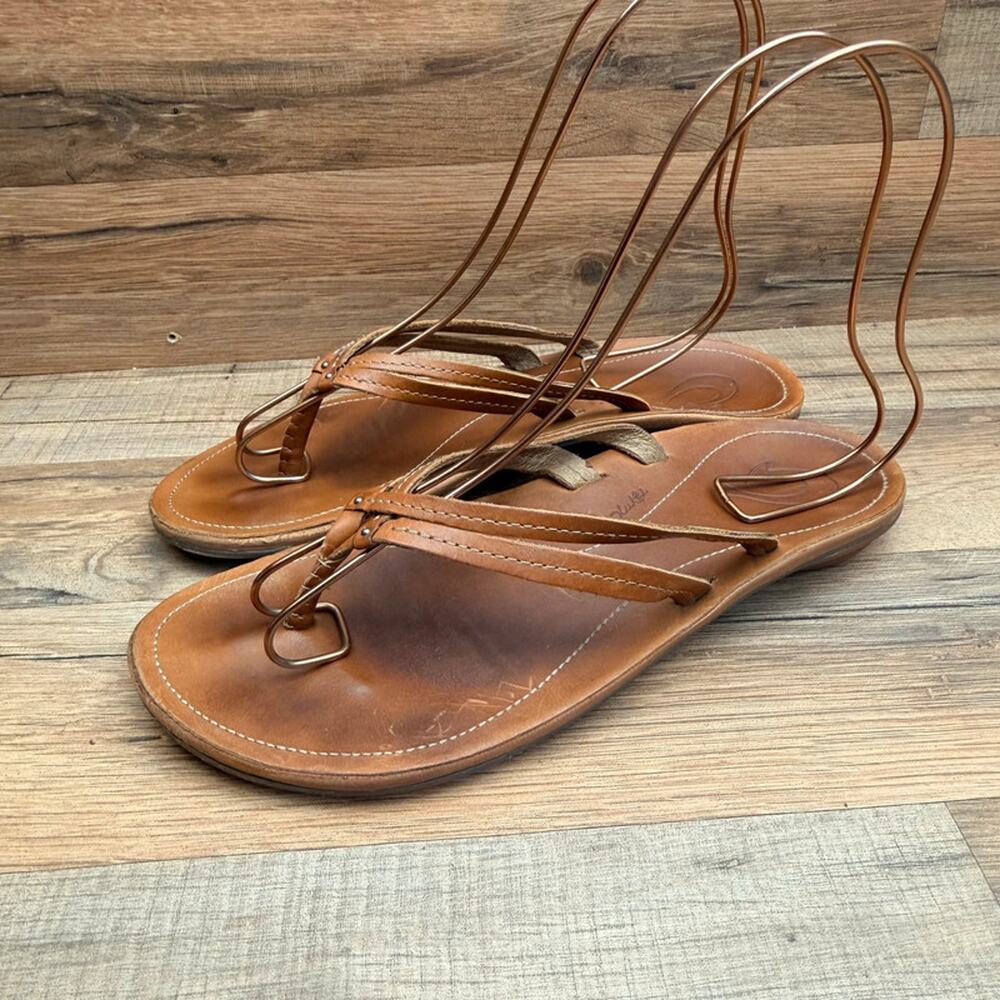 Olukai Kapehe Luana Flip Flops Womens size 8 brown Leather Thong